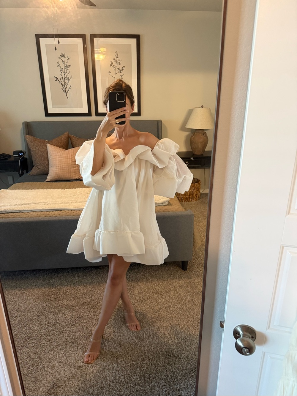 White Off-Shoulder Ruffled Mini Dress - Picture 3 of 8